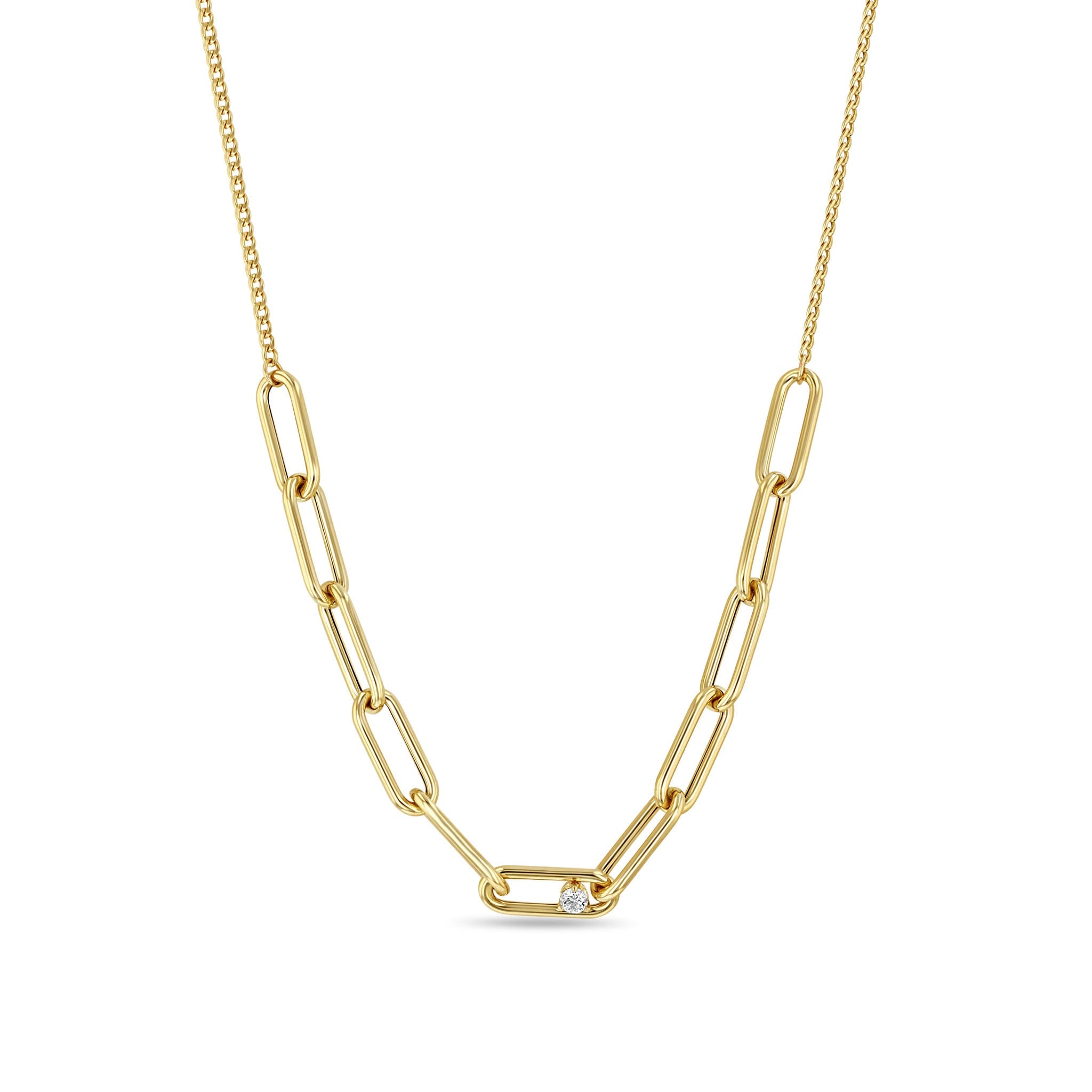 Zoe Chicco 14K Gold Large Paperclip Diamond Station Necklace