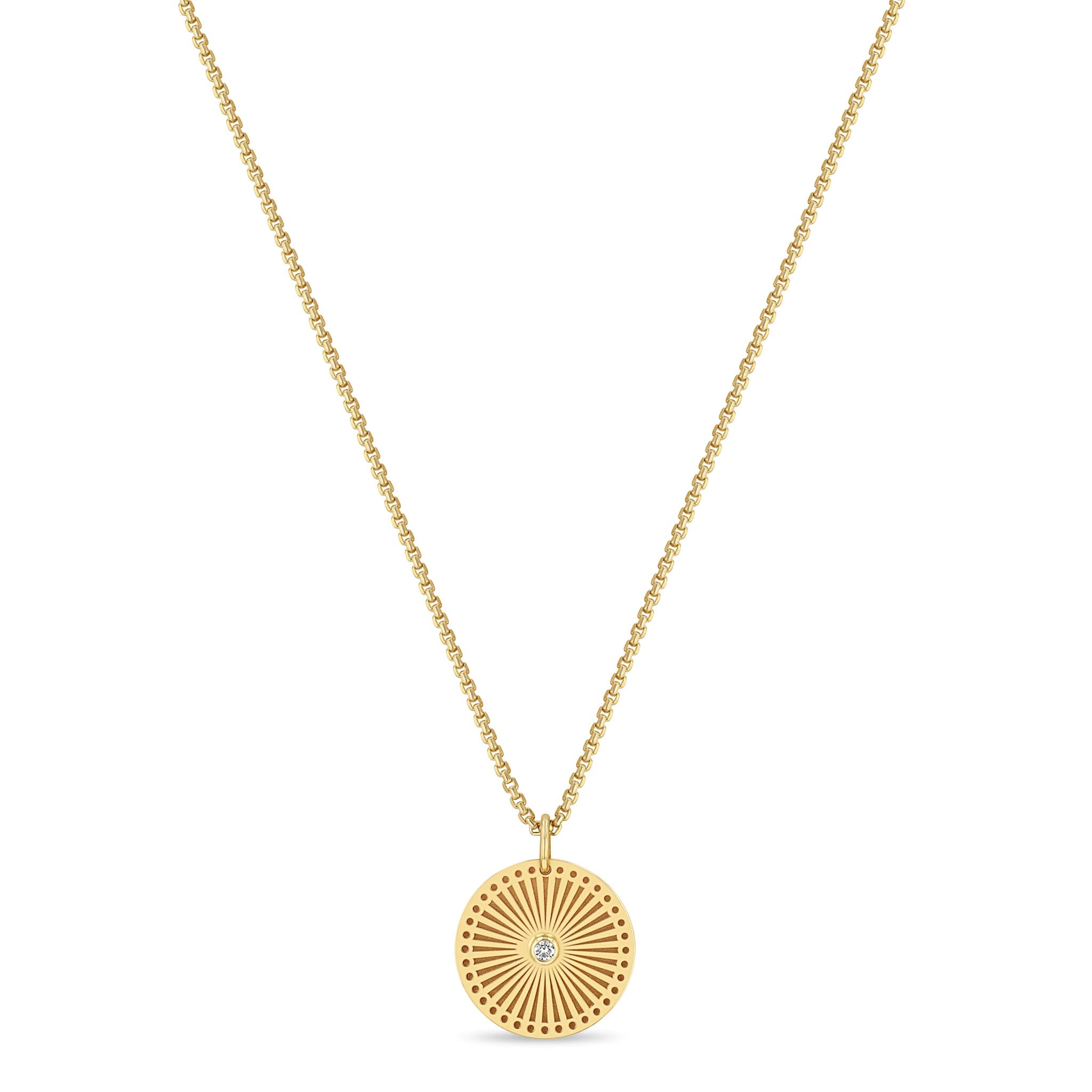 Zoe Chicco Necklaces and Pendants Zoë Chicco 14K Yellow Gold Small Sunbeam Diamond Set Medallion Necklace