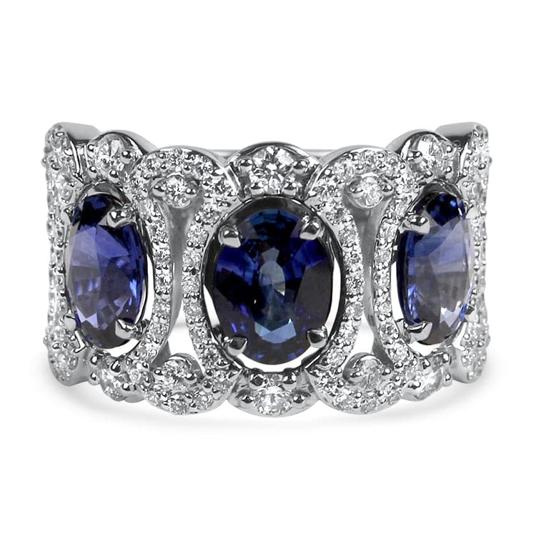 Christopher Designs Ring 18K White Gold Sapphire and Diamond Halo Ring 6.5