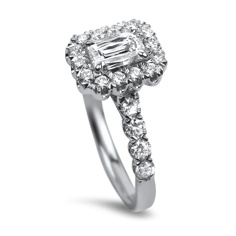Christopher Designs Bridal Engagement Ring 14K White Gold Crisscut Emerald Cut .69ct Halo Engagement Ring 6.5