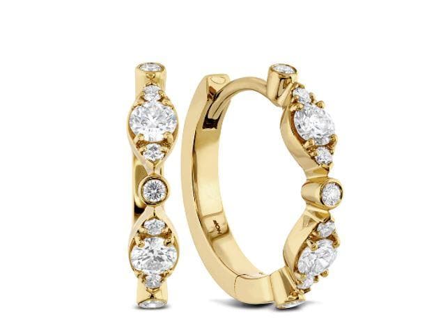 Hearts on Fire Earring Yellow Gold HOF Bezel Regal Diamond Huggie