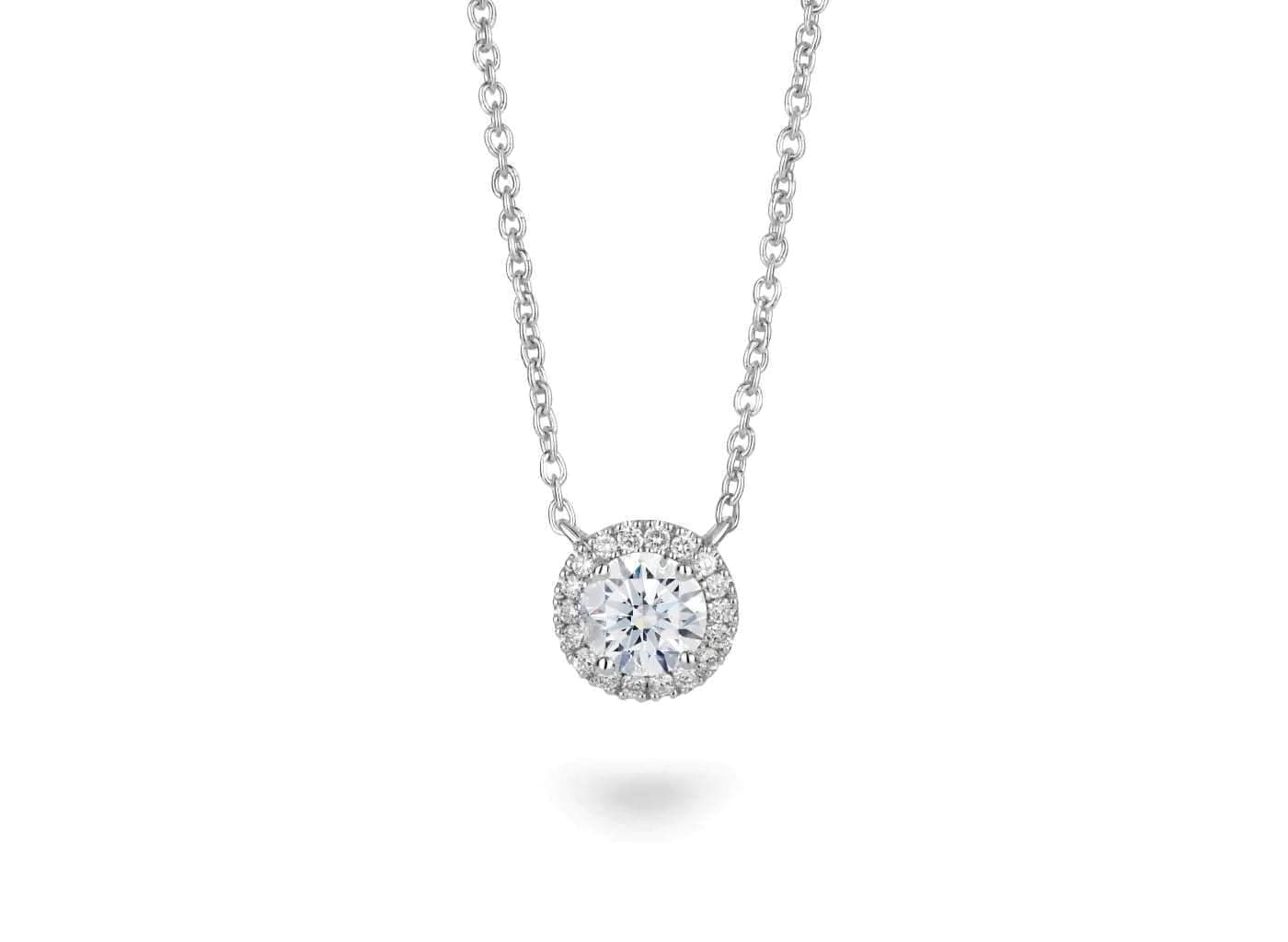 Lightbox Necklaces and Pendants Lab-Grown White Gold Diamond Halo Pendant - 1ctw