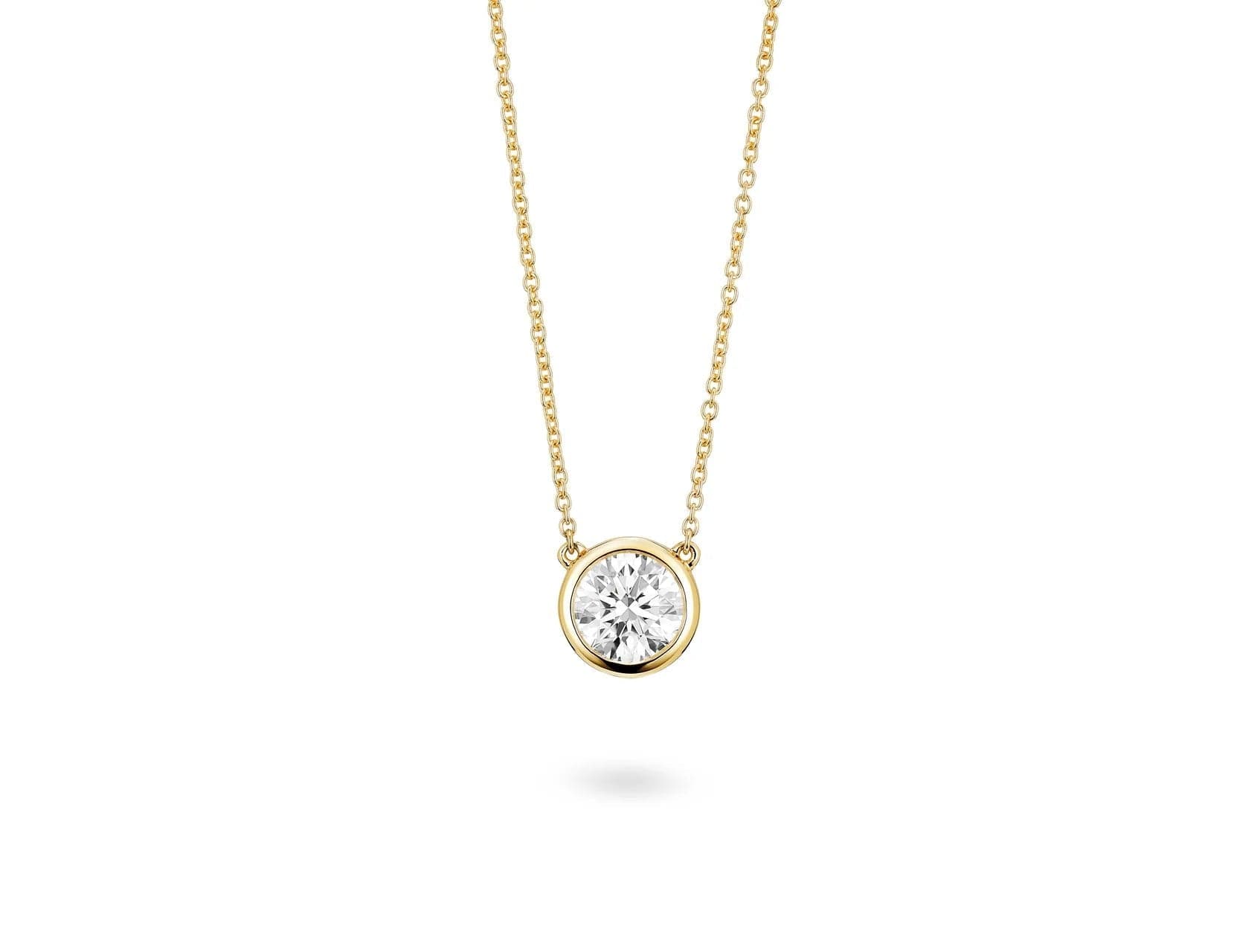 Lightbox Necklaces and Pendants Lab-Grown Yellow Gold Bezel Diamond Solitaire Pendant - 1ctw