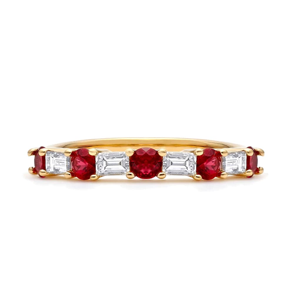 Mark Henry Ring 18k Yellow Gold Amalie Ruby and Diamond Baguette Band 6.5