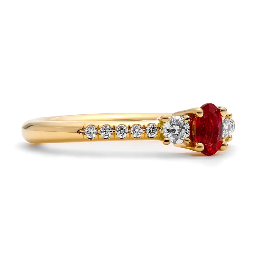 Mark Henry Ring 18k Yellow Gold Petite Trio Oval .39ct Ruby and Diamond Ring 6.5