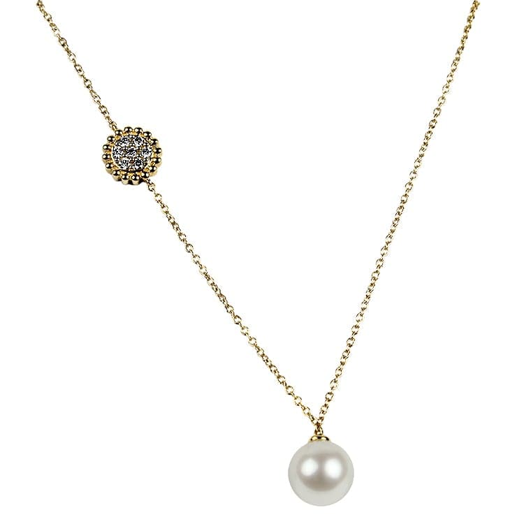 Mastoloni Necklaces and Pendants Yellow Gold Pearl and Diamond Asymmetrical Beaded Necklace