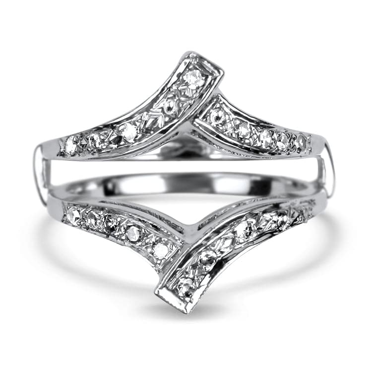 14k White Gold Baguette Diamond Ring Guard Wrap Solitaire Enhancer