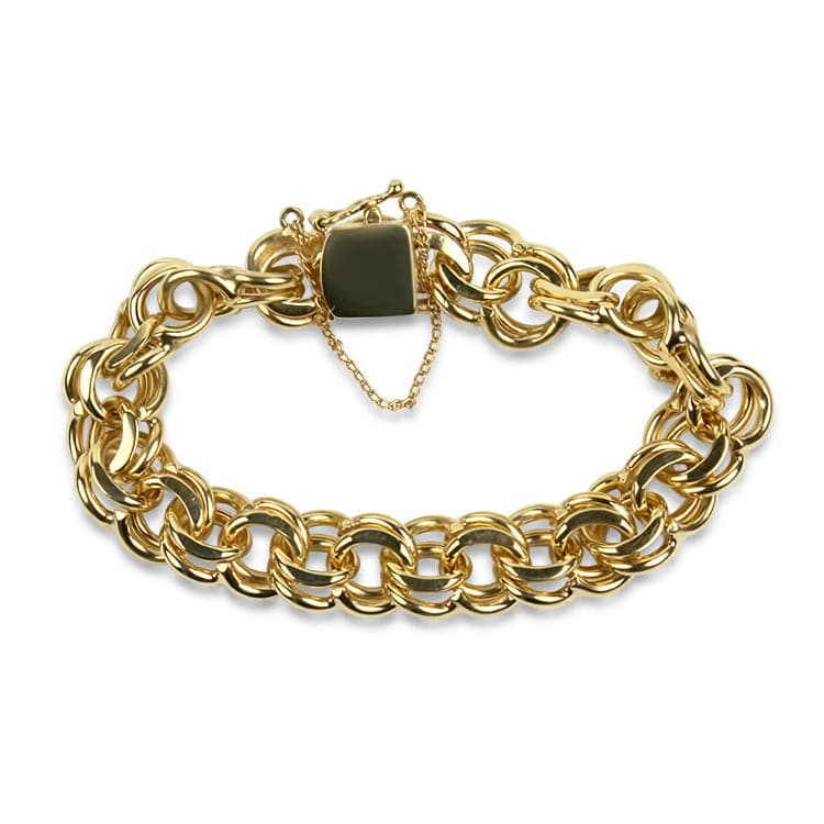 Double Link 14K Yellow Gold Chain Link Bracelet