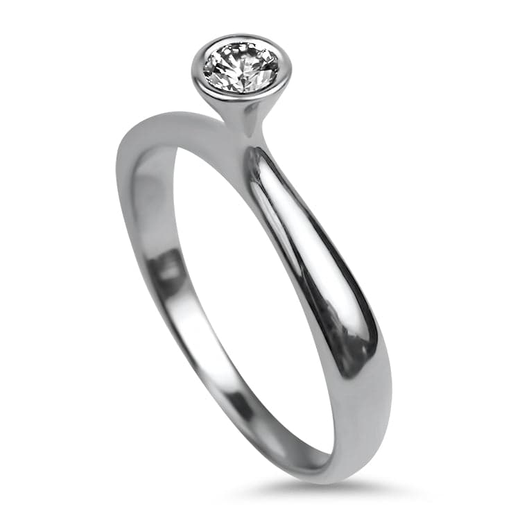 PAGE Estate Engagement Ring 18k White Gold .15ct High Profile Bezel Diamond Ring 7