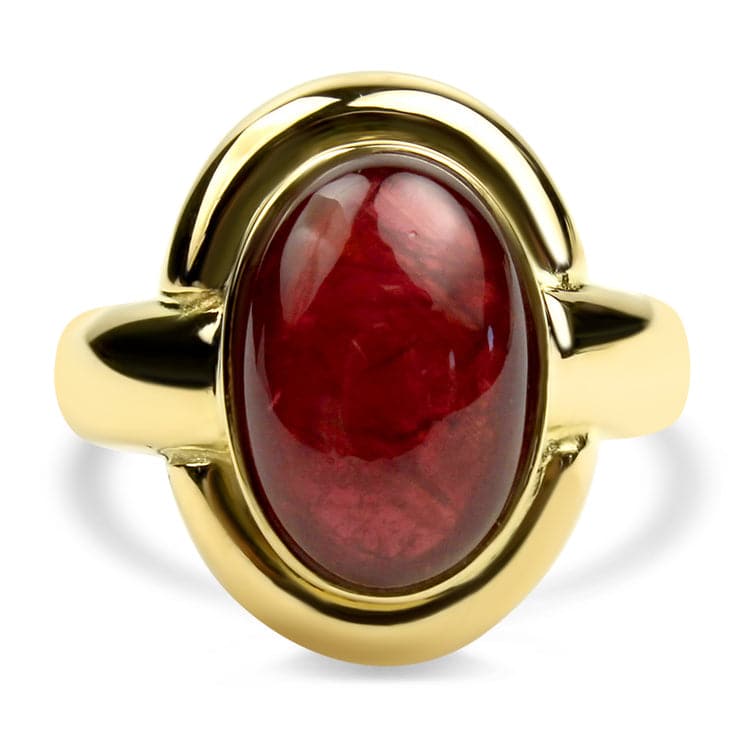 Estate 18K Yellow Gold Oval Cabochon Ruby Ring