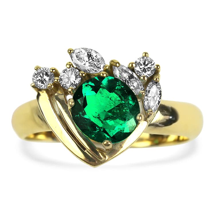 Yellow Gold Emerald Oval Ring with Diamonds