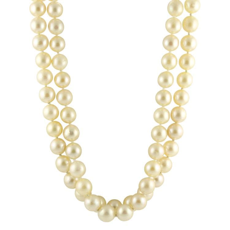 Double Strand Pearl Necklace with 14K Gold and Diamond Clasp