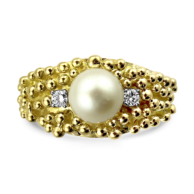 Estate 18k Yellow Gold Akoya Pearl Ring