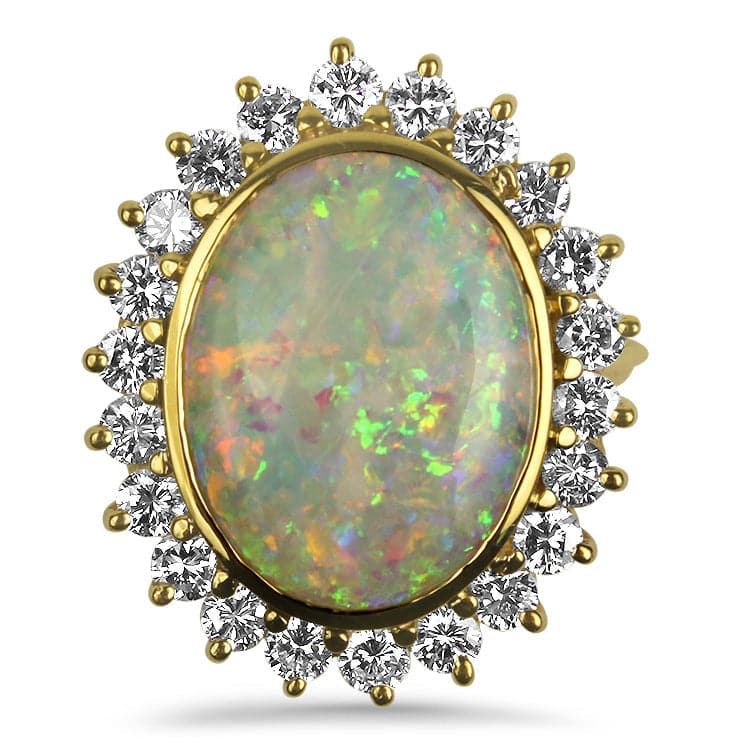 Natural Crystal Opal & Diamond Halo Cocktail Ring 18K Yellow Gold