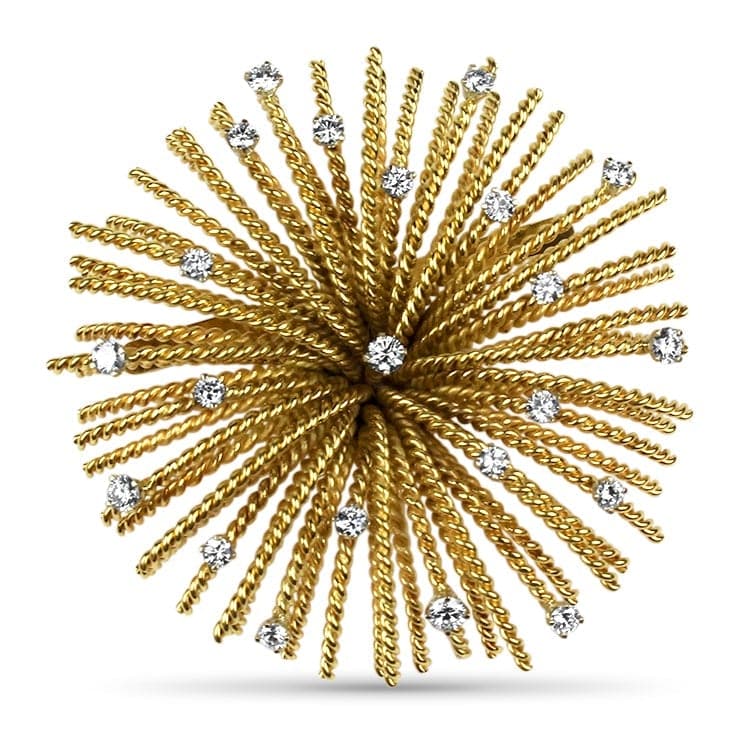 Estate Yellow Gold Fireworks Diamond Brooch