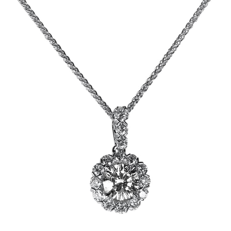 Sincerely Springer's Necklaces and Pendants 14k White Gold Halo Diamond Pendant .95ctw