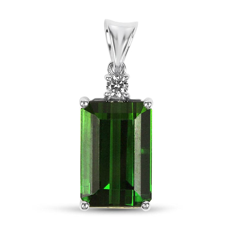 Springer's Collection Necklaces and Pendants 14k White Gold Green Tourmaline and Diamond Pendant