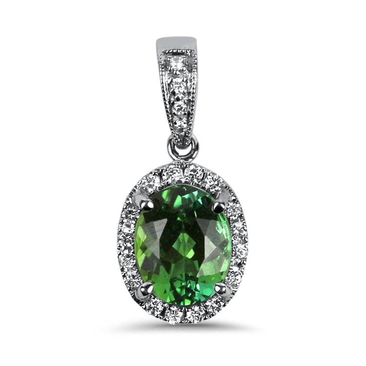 Springer's Collection Necklaces and Pendants 14k White Gold Oval Tourmaline and Diamond Halo Pendant