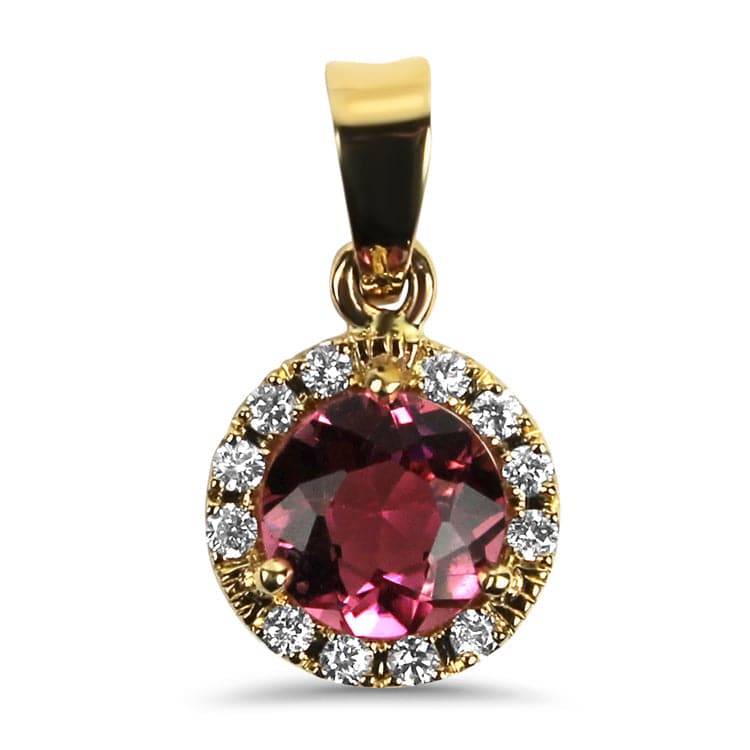 Springer's Collection Necklaces and Pendants 14k Yellow Gold Pink Tourmaline and Diamond Halo Pendant