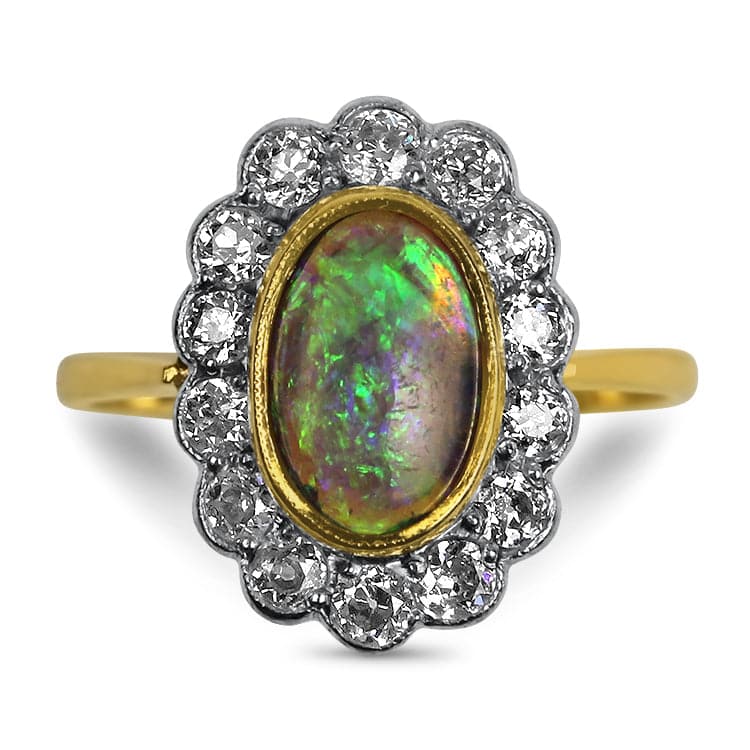 Springer's Collection Ring 18k Yellow Gold Edwardian Opal and Diamond Ring 6
