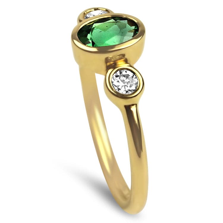 Springer's Collection Ring 18K Yellow Gold Green Tourmaline and Diamond Bezel Ring 6.25