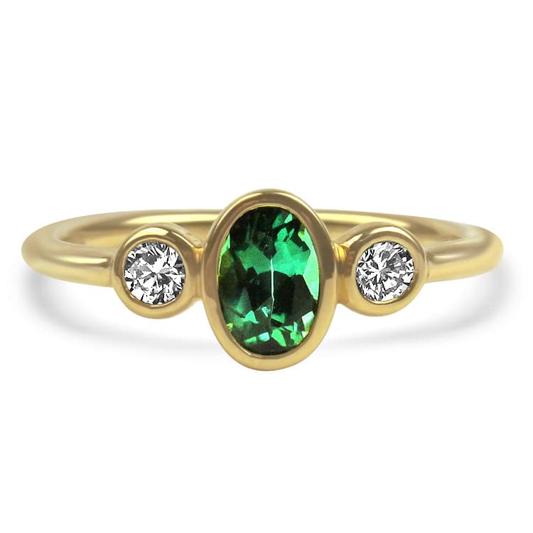 Springer's Collection Ring 18K Yellow Gold Green Tourmaline and Diamond Bezel Ring 6.25