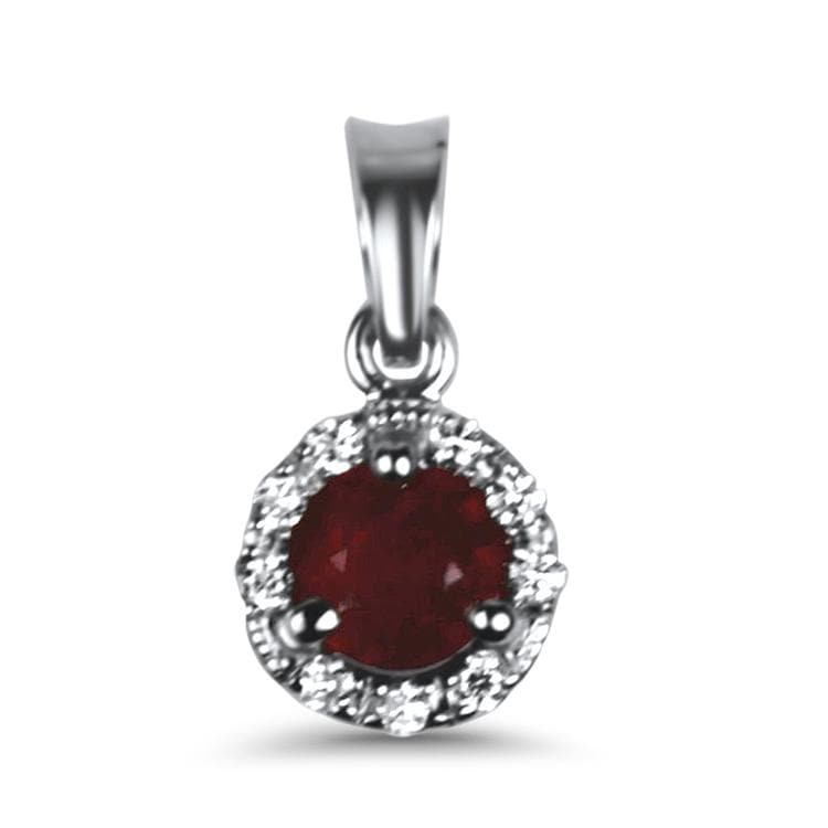 Springer's Collection Necklaces and Pendants White Gold Round Ruby & Diamond Halo Pendant