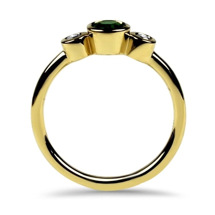 Springer's Collection Ring Yellow Gold Emerald and Diamond Bezel Ring 6.25