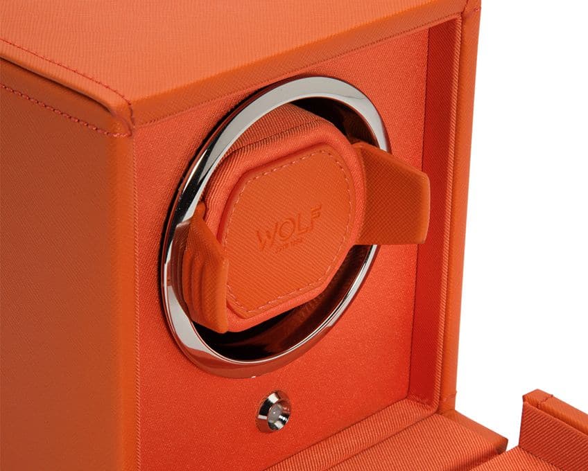 WOLF Designs Watch Winder Single Cub Watch Winder with Cover - Orange