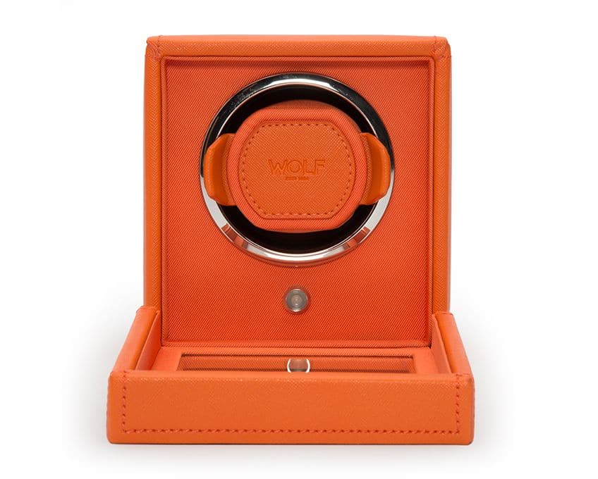 WOLF Designs Watch Winder Single Cub Watch Winder with Cover - Orange
