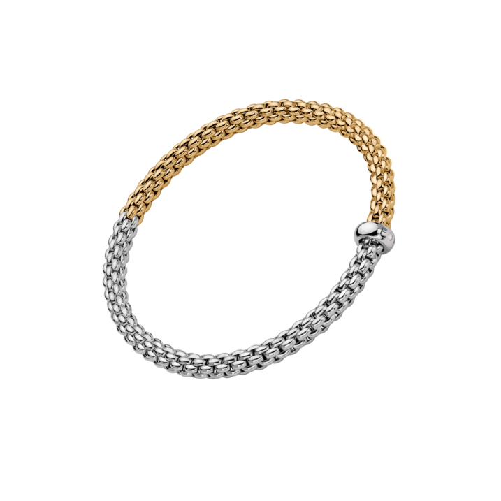A two-tone metal chain link bracelet with a gold upper section and a silver lower section, shown on a plain white background.