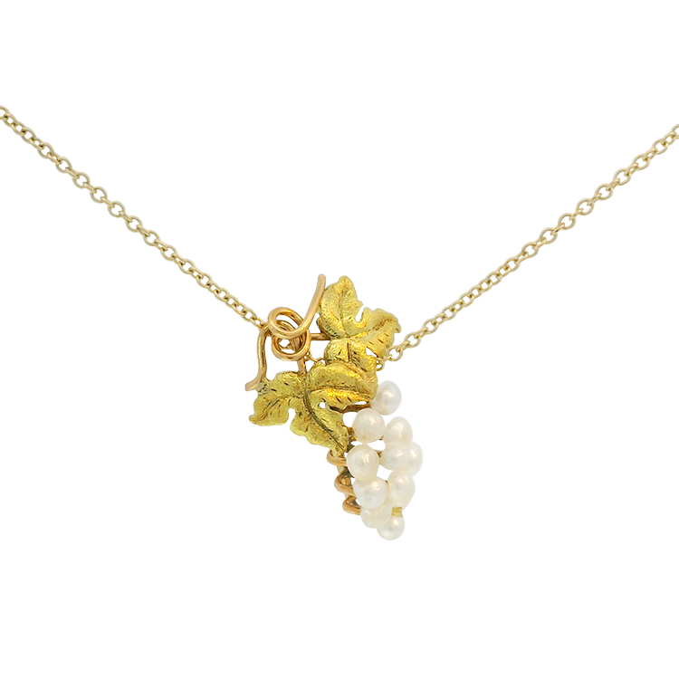 1870 Collection Necklaces and Pendants 1870 Collection 10k Yellow Gold and Seed Pearl Grape-Vine Necklace