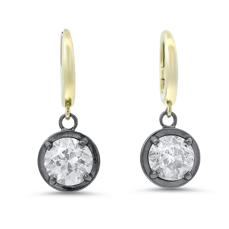 1870 Collection Earrings 1870 Collection 14K Two-Tone Old European Cut Diamond Drop Earrings, 2.91ctw