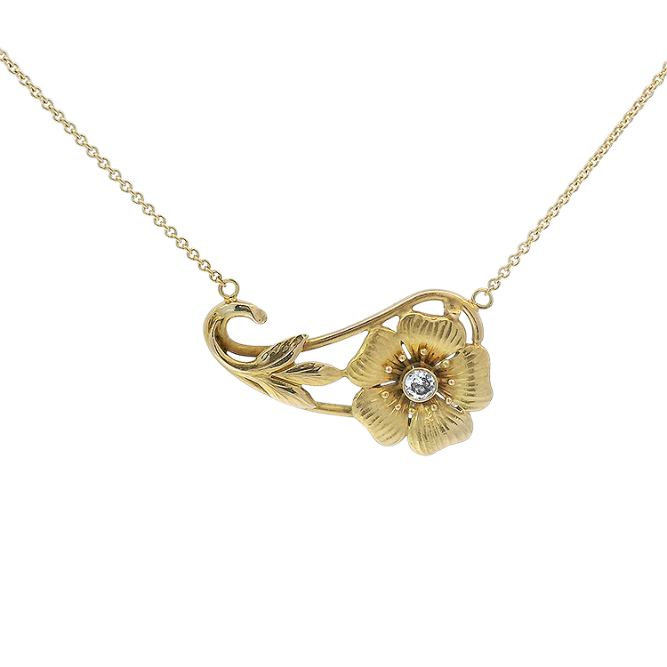 1870 Collection Necklaces and Pendants 1870 Collection 14k Yellow Gold 18" Floral Necklace with Diamond Center