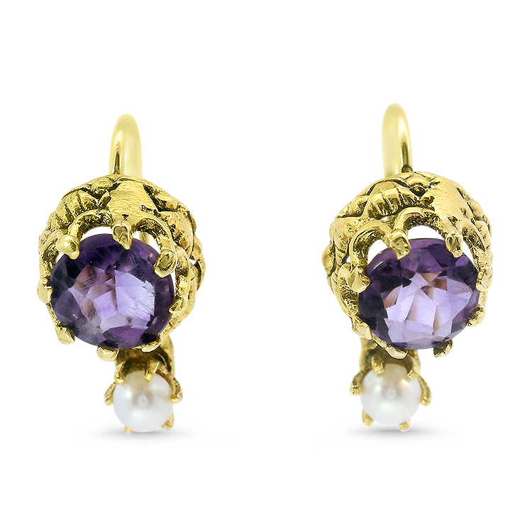 1870 Collection Earring 1870 Collection 14k Yellow Gold Amethyst and Pearl Drop Earrings