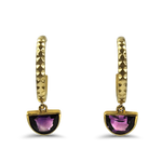 1870 Collection Earring 1870 Collection 14K Yellow Gold Amethyst Half Moon Drop Hoop Earrings