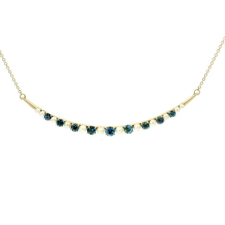 1870 Collection Necklaces and Pendants 1870 Collection 14k Yellow Gold Crescent Necklace with Sapphires and Pearls