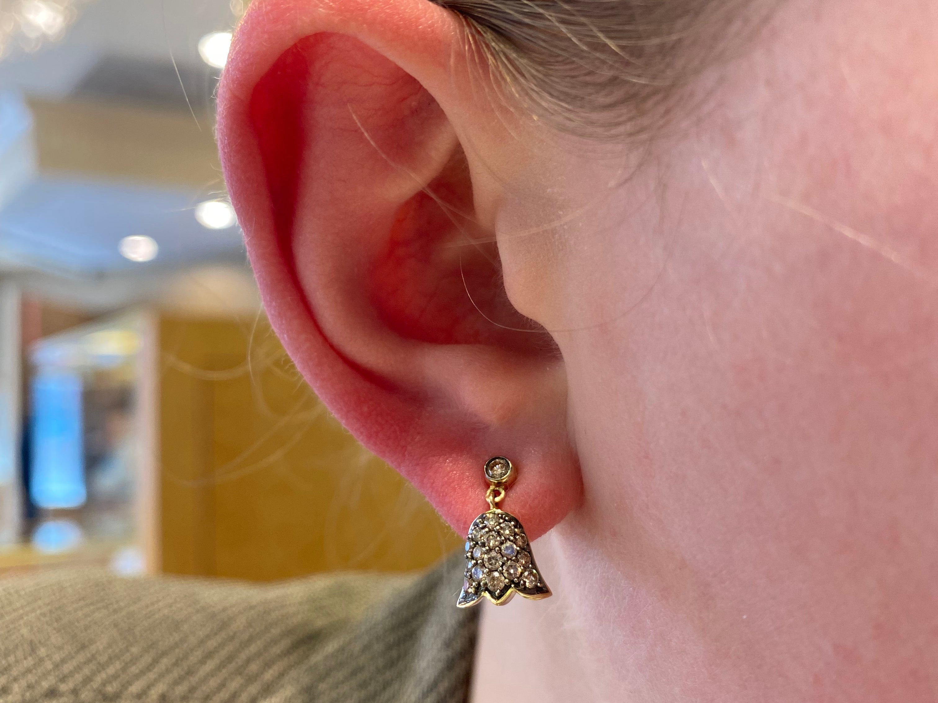 1870 Collection Earrings 1870 Collection 14k Yellow Gold Dangle Earrings with Floral Bell Design