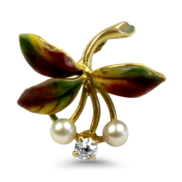 1870 Collection Necklaces and Pendants 1870 Collection 14k Yellow Gold Floral Pearl and Diamond Pendant