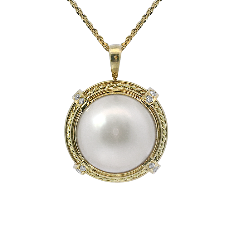 1870 Collection Necklaces and Pendants 1870 Collection 14k Yellow Gold Mabe Pearl & Diamond Pendant