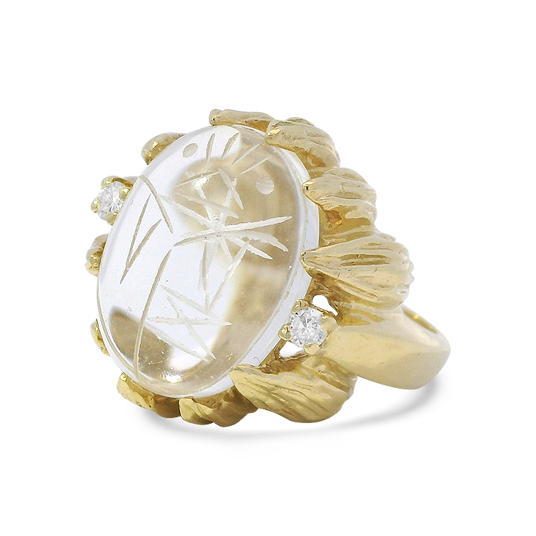 1870 Collection Ring 1870 Collection 14k Yellow Gold Oval Quartz Scarab & Diamond Ring 6.5