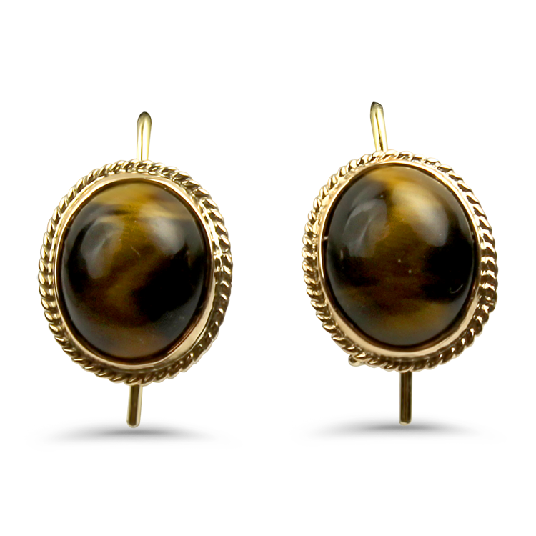 1870 Collection Earring 1870 Collection 14K Yellow Gold Oval Tigers Eye Drop Earrings