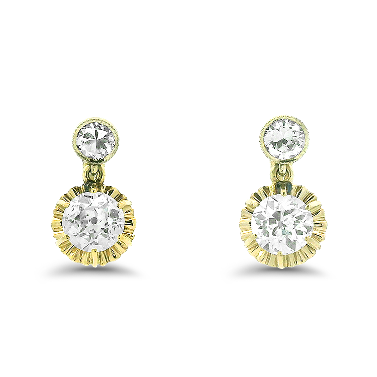 1870 Collection Earring Edwardian-Style 14k Two-Tone Gold Old European Cut Diamond Dangle Earrings