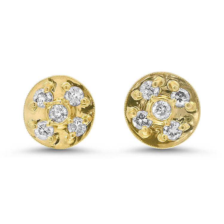 1870 Collection Earrings Estate 14k Yellow Gold Diamond Disc Earrings