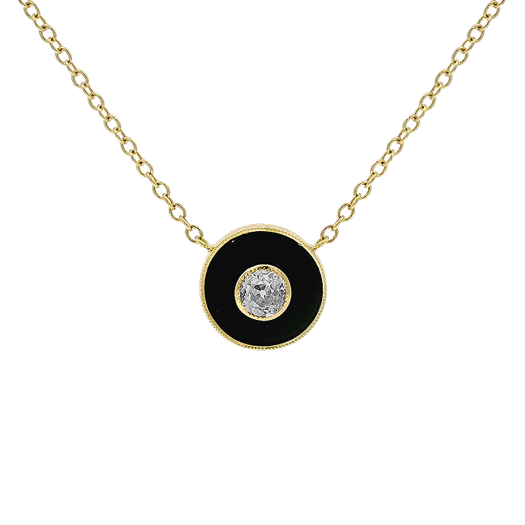 1870 Collection Necklaces and Pendants Estate 14K Yellow Gold Diamond & Onyx Pendant Necklace