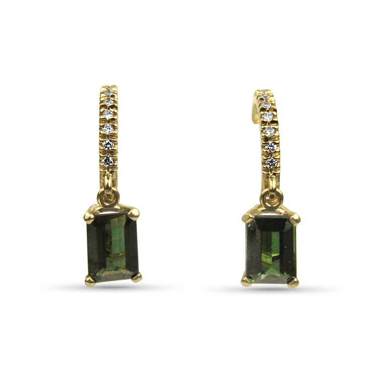 1870 Collection Earring Estate 14K Yellow Gold Green Tourmaline & Diamond Earrings
