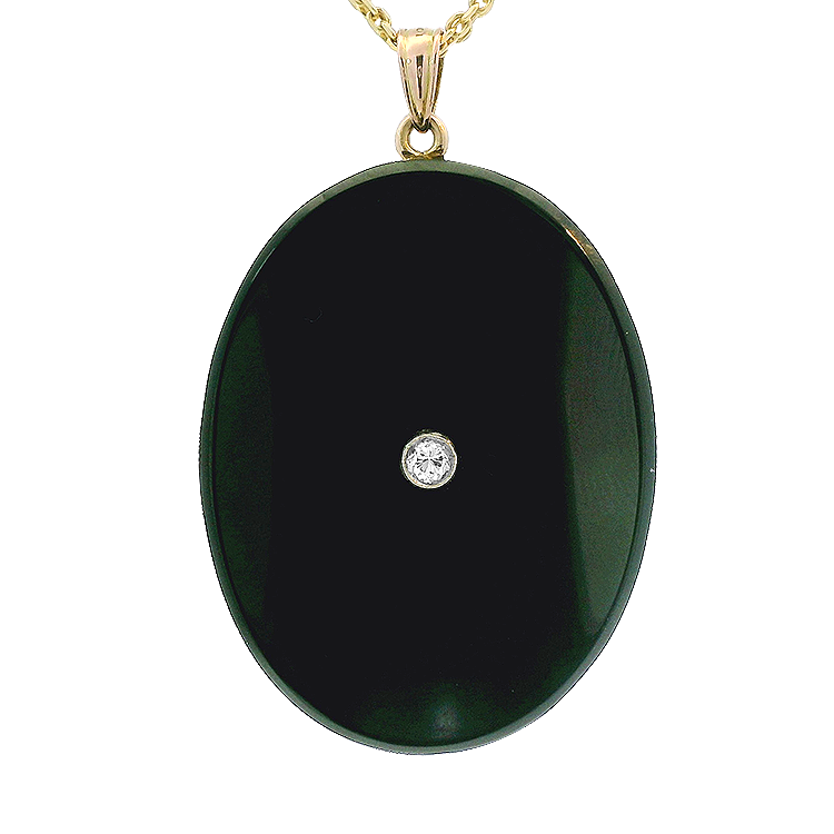 1870 Collection Necklaces and Pendants Estate 14K Yellow Gold Onyx & Old European Cut Diamond Pendant