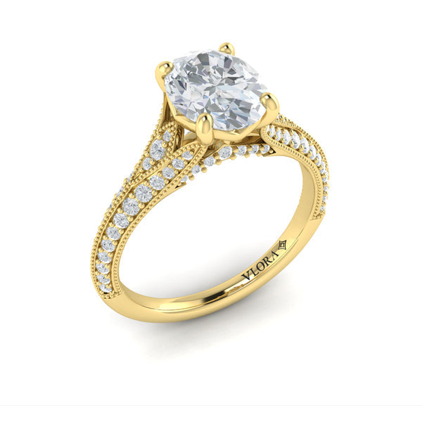 Springer's Forever Engagement Ring Springer's Forever by Vlora 18K Yellow Gold Vintage Splendor Oval Split Shank Engagement Ring Setting
