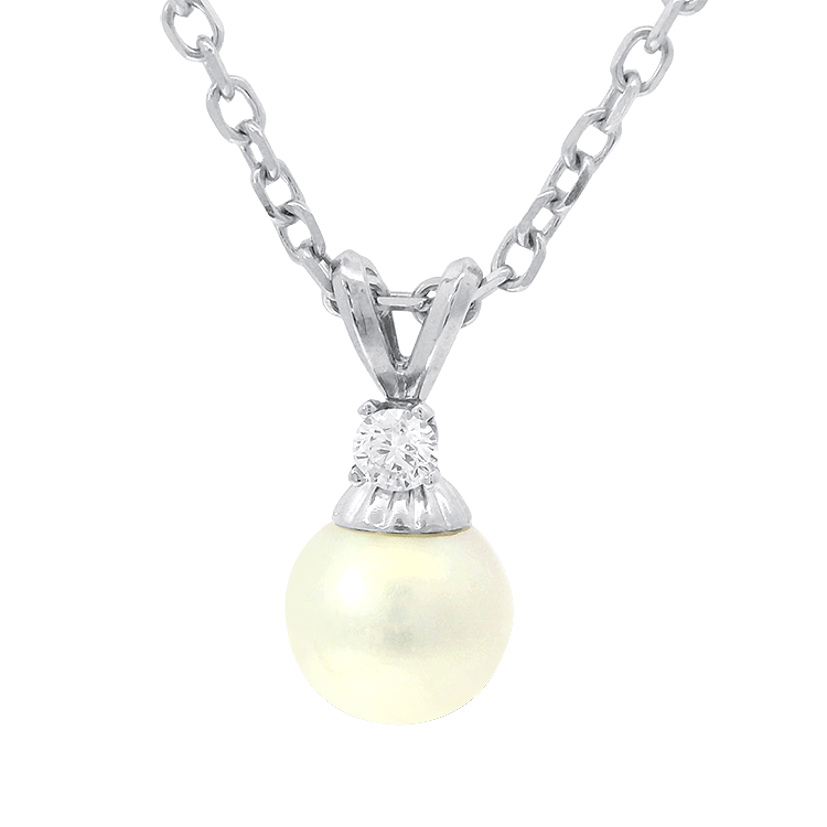 PAGE Estate Necklaces and Pendants Estate 14K White Gold Pearl & Diamond Necklace
