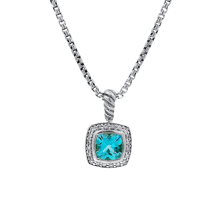 Estate David Yurman Necklaces and Pendants David Yurman Estate Petite Albion Sterling Silver Blue Topaz & Diamond Necklace